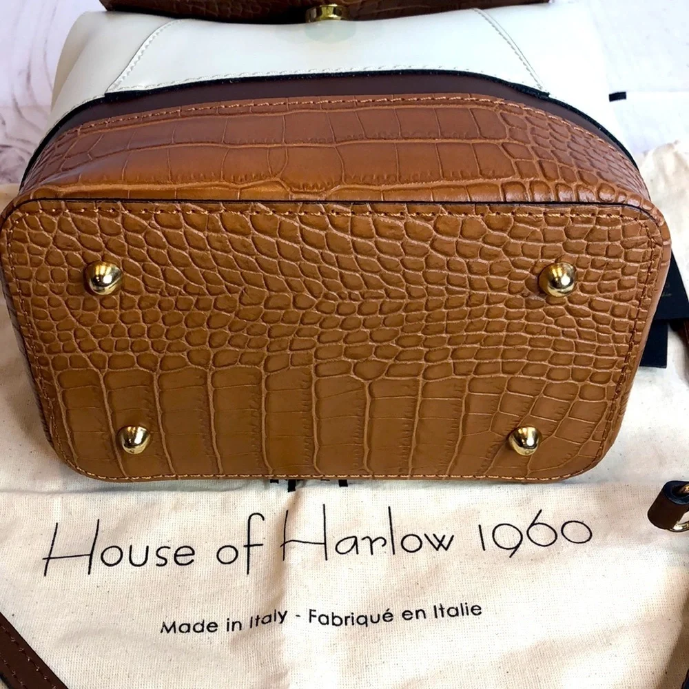 NWT House of Harlow 1960 Cream & Brown Stud Embellished Crossbody/Bag Backpack